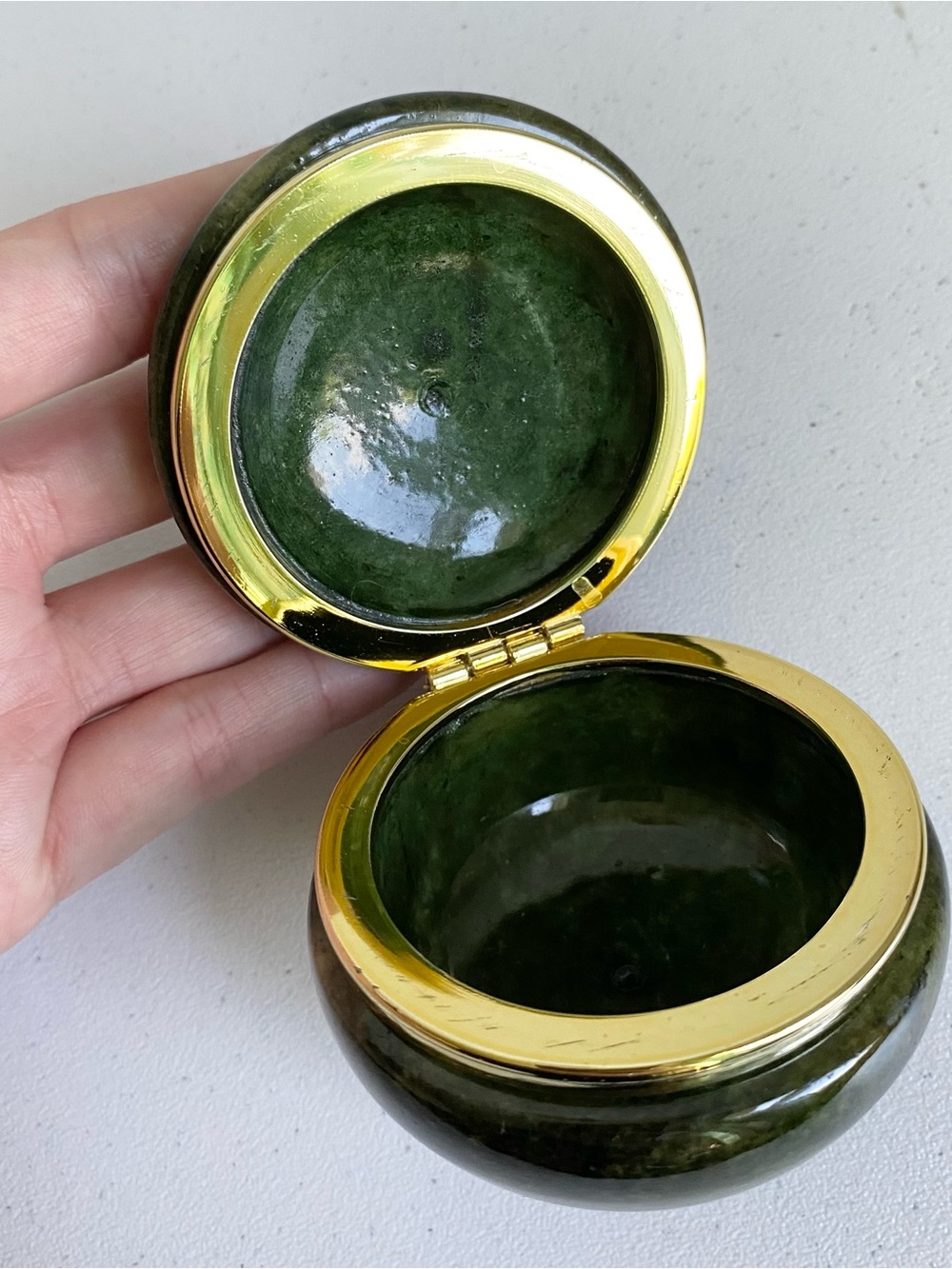 Vintage Genuine Alabaster Hinged Jewelry Trinket Box